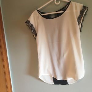 Express silky white top with black lace trim
